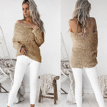 Load image into Gallery viewer, Knit Off Shoulder Long Sleeve Tops Sweater
