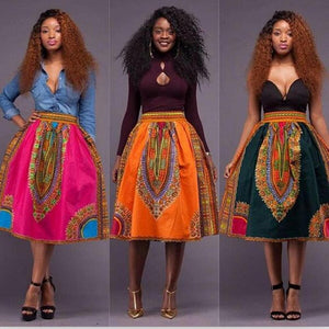 African Print High Waist Casual Skirt