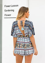 Load image into Gallery viewer, Print Deep V Neck Short Sleeve High Waist Jumpsuit Rompers
