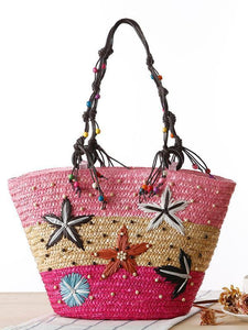Bohemia Starfish Embroidery Seaside Holiday Beach Straw Shoulder Bag