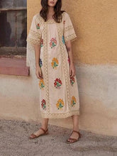 Load image into Gallery viewer, Bohemia Short Sleeve Embroidered Maxi Dress

