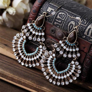 Bohemia Rhinestone & Resins Beads Large Dangling Earrings Jewelry