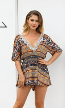 Load image into Gallery viewer, Print Deep V Neck Short Sleeve High Waist Jumpsuit Rompers
