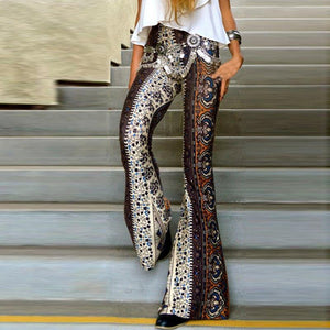 Floral Boho Hippie Casual Loose Wide Leg Flared Pants
