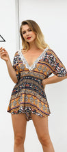 Load image into Gallery viewer, Print Deep V Neck Short Sleeve High Waist Jumpsuit Rompers
