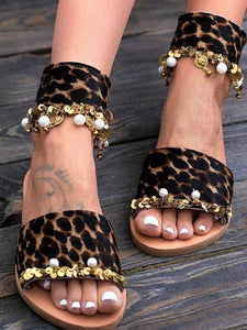 Casual Leopard Open Toe Flat Sandals