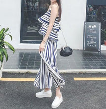 Load image into Gallery viewer, Stripe Spaghetti Strap Tops High Waist Wide Leg Pants 2 Pieces Set
