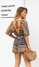 Load image into Gallery viewer, Print Deep V Neck Short Sleeve High Waist Jumpsuit Rompers
