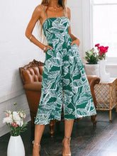 Load image into Gallery viewer, Print Spaghetti Strap Wide Leg Pants Pockets Jumpsuit
