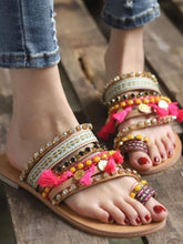 Load image into Gallery viewer, Vintage Boho Beach Tassels Flat Sandals Shoes
