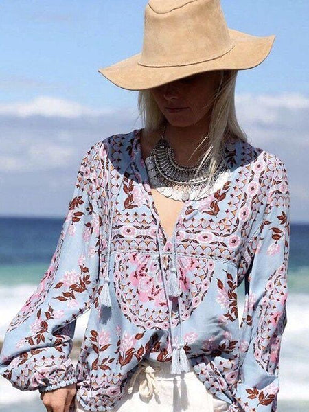 Bohemian long-sleeved lace sunscreen loose blouse