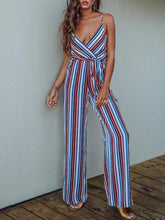 Load image into Gallery viewer, Stripe Spaghetti Strap Wide Leg Pants Beach Jumpsuit
