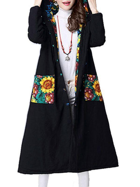 Autumn And Winter National Style Printing  Long Coat