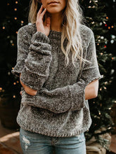 Load image into Gallery viewer, Knit Round Neck Hole Long Sleeve Winter Sweater Tops

