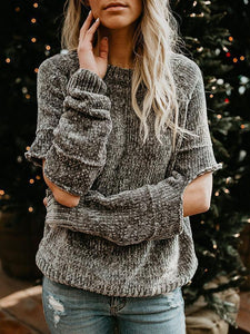 Knit Round Neck Hole Long Sleeve Winter Sweater Tops