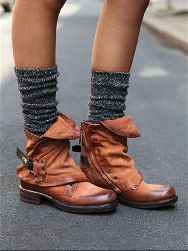 Women Fashion Winter Ankle Buckle Martin Low-heel Boots Shoes