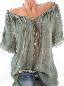 Solid Color Off Shoulder Ruffle Short Sleeve Blouse Tops