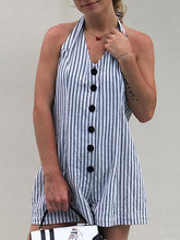 Load image into Gallery viewer, Stripe Button Halter Beach Rompers
