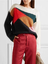 Load image into Gallery viewer, Casual Autumn Long Sleeve Loose Contrast Color Knit Sweater
