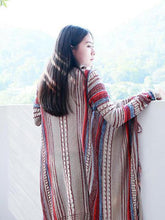 Load image into Gallery viewer, Ethnic Bohemian Striped Long Sleeve Tassel Knitted Cardigan Sweater
