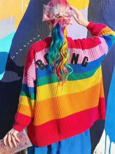 Load image into Gallery viewer, Colorful Rainbow Striped Long Sleeve Button Cardigan Sweater
