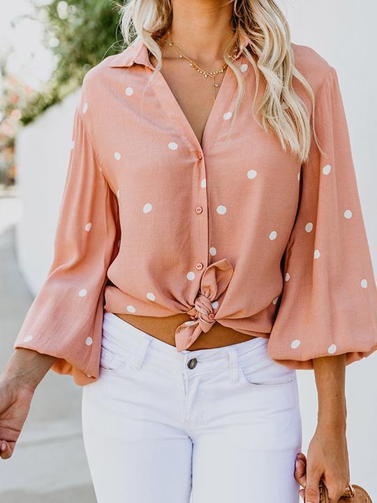 Polka Dot Puff Sleeve Tops Shirt Blouse