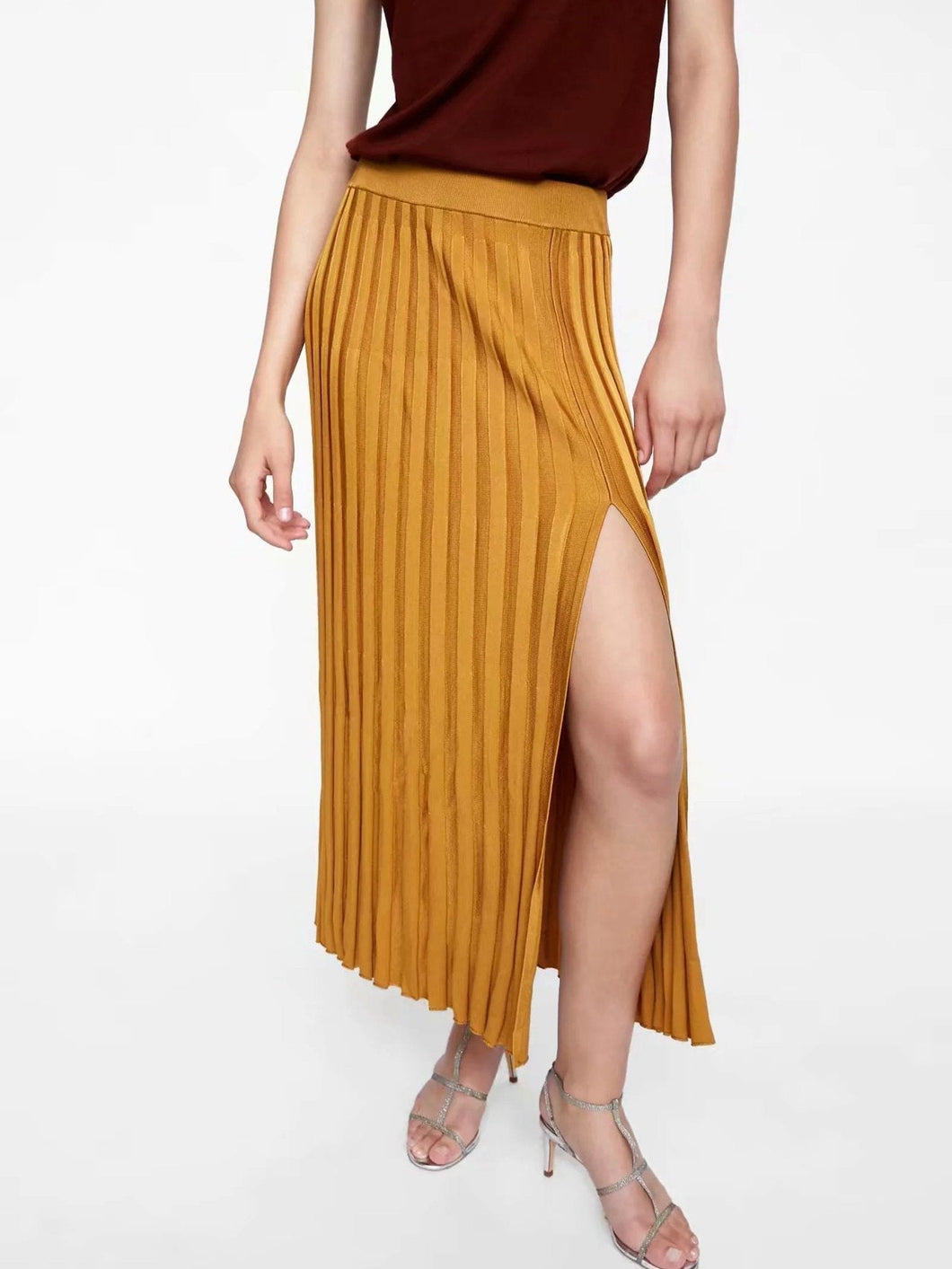 Knit High Waist Split Maxi Skirt