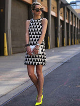 Load image into Gallery viewer, Sexy Sleeveless Triangle Black and White Print Mini Dress
