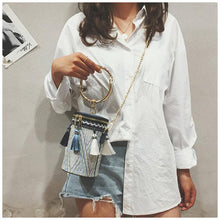 Load image into Gallery viewer, Fringe Barrel Chain Crossbody Woven Bag
