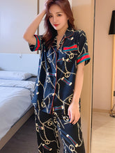 Load image into Gallery viewer, Autumn couple ice silk pajamas women fashion short sleeve suit men Korean leisure silk ladies cardigan home service
