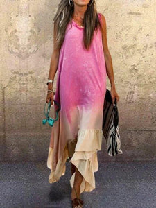 New Tie-dye Gradient Irregular Hem Vest Dress