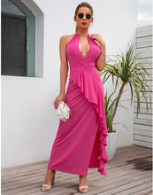 Load image into Gallery viewer, Women&#39;s temperament slit pleated suspender dress evening dress

