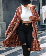 Load image into Gallery viewer, Women's Hooded Long Sleeve Geometric Print Single Breasted Plush Regular Plush Jacket

