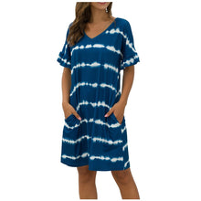 Load image into Gallery viewer, Summer Women Short Sleeve Loose Wavy Stripes Mini Dress
