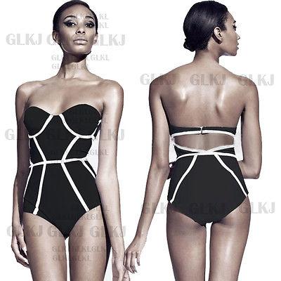 Classic Black&White Plus Size Swimwear One Piece Swimsuit Women Summer Beach Vintage Retro High Waist Bathing Suit Swim Dress Beachwear Black