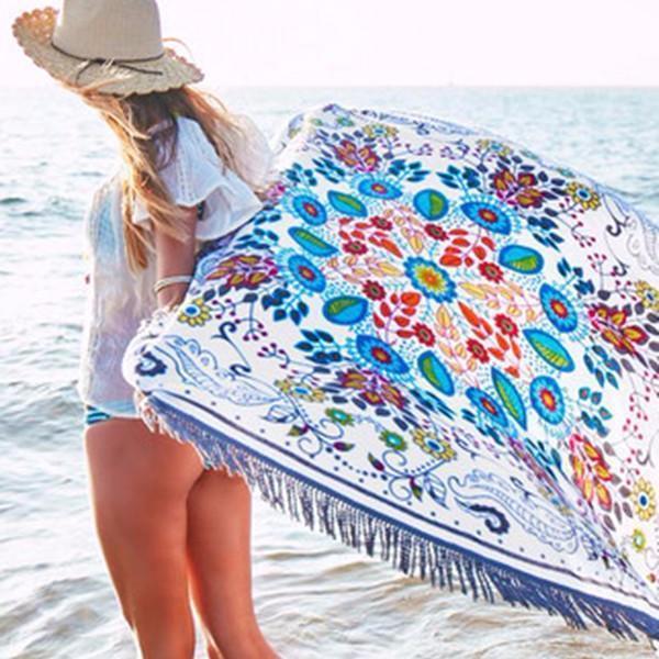 Attractive Bohemia Floral Round Shawl Beach Towel Mat