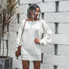 Load image into Gallery viewer, Autumn/winter casual off-the-shoulder lantern sleeve knitted sweater dress
