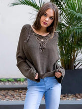 Load image into Gallery viewer, Asymmetric Solid Color V-neck Lace-Up Loose Sweater Tops
