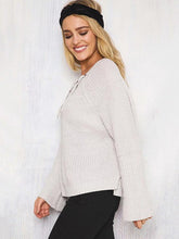 Load image into Gallery viewer, Asymmetric Solid Color V-neck Lace-Up Loose Sweater Tops
