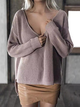 Load image into Gallery viewer, Solid Color Asymmetric V-neck Loose Sweater Tops
