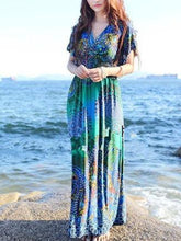 Load image into Gallery viewer, Bohemia Floral-Printed Short Sleeve V Neck Waisted Beach Long Dress
