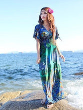 Load image into Gallery viewer, Bohemia Floral-Printed Short Sleeve V Neck Waisted Beach Long Dress
