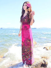 Load image into Gallery viewer, Bohemia Floral-Printed Short Sleeve V Neck Waisted Beach Long Dress
