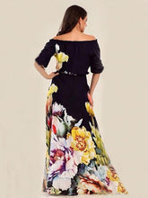 Load image into Gallery viewer, Floral Printed Off-the-shoulder Half Sleeves Maxi Dress

