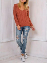 Load image into Gallery viewer, Knit Hollow BacklessLong Sleeve V-neck Sweater
