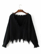 Load image into Gallery viewer, Knitting V-neck Cropped Tasselled Sweater Tops
