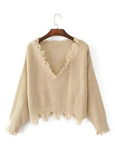 Load image into Gallery viewer, Knitting V-neck Cropped Tasselled Sweater Tops
