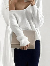 Load image into Gallery viewer, Solid Color Asymmetric V-neck Loose Sweater Tops
