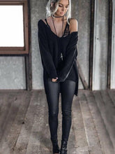 Load image into Gallery viewer, Solid Color Asymmetric V-neck Loose Sweater Tops
