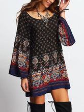 Load image into Gallery viewer, Vintage Printed Flared Sleeve Round-neck Dress
